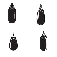 "High-Quality Punching Bag Vector Illustrations Black Silhouette Isolated on White Background"
