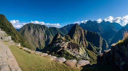 KI-generierte Landschaft inspiriert von Machu Picchu. Eine beeindruckende, KI-generierte Landschaft, die an die legend&auml;ren Ruinen von Machu Picchu erinnert.