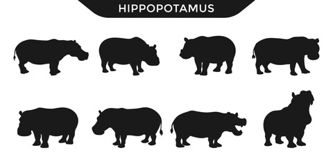 Fototapeta premium Vector illustration of hippopotamus silhouettes in various poses