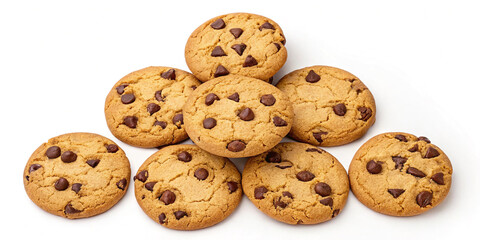 Delicious Collection of Chocolate Chip Cookies Isolated on a White Background for Sweet Treats