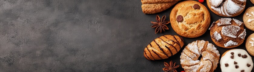 Assorted Freshly Baked Cookies with Spices on Dark Rustic Background for Sweet Treat and Dessert Inspiration