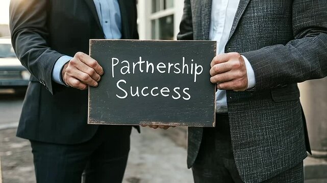 Partnership Success Sign Held by Entrepreneurs