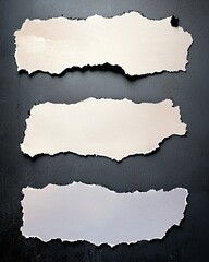 Three Ripped Paper Strips Isolated on Dark Background for Creative Design Projects