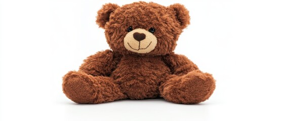 Obraz premium Adorable brown teddy bear sitting on a white background with a heart shaped nose and a cute smile studio shot