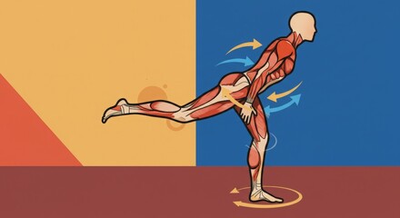 A leg lifting with circular arrows, symbolizing ankle and core stability for injury prevention. This visual highlights balance training, muscle control, and strength exercises
