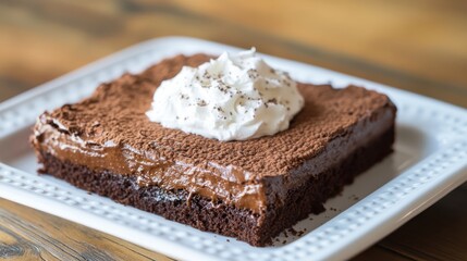 Decadent Chocolate Dessert with Whipped Cream on a Wooden Table