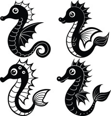Fototapeta premium Sea Dragon Silhouette Vector Icon Set Ideal for Fantasy & Ocean Themes.
