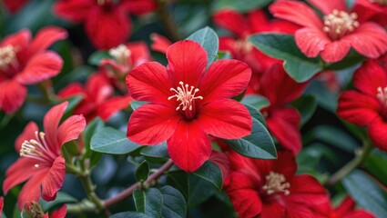 vibrant red flowers with lush green leaves in a garden setting capturing the beauty of nature in full bloom