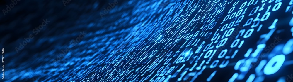 Poster Abstract blue digital background with binary code data network and technology visualization  Digital art digital design digital information and communication technology concept