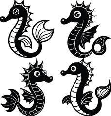 Sea Dragon Silhouette Vector Icon Set Ideal for Fantasy & Ocean Themes.