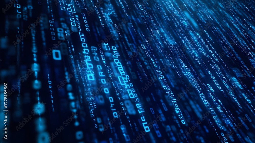 Poster Abstract digital background with flowing data streams futuristic neon blue matrix