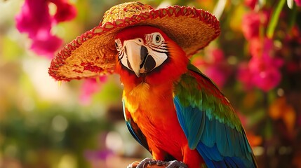 Parrot wearing a sombrero and dancing to music