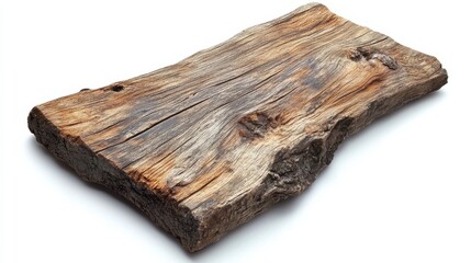 Rustic Weathered Wooden Plank on White Background