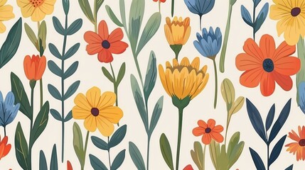 Floral pattern, pastel flowers, beige background, design