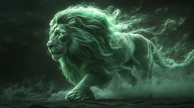 Powerful energy lion in neon glow high resolution picture