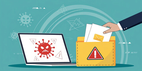 Cybersecurity Alert with Digital File Folder: Indicating Security Risks and Precautions