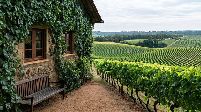 A scenic vineyard cottage with ivy growing on the walls - Powered by Adobe