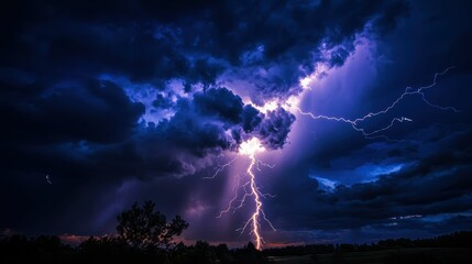 Dramatic Thunderstorm with Striking Lightning Over Dark Clouds