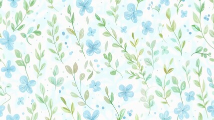 Fototapeta premium Elegant Pastel Floral Pattern With Small Blue and Green Flowers and Dots for Seamless Design Projects