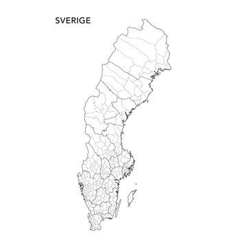 Geopolitical Vector Map of the Kingdom of Sweden (Sveridge) with Municipalities (Kommuner) and Counties (L&auml;n) Administrative Subdivisions as of 2025 - Sweden