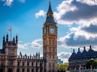 Fototapeta premium Iconic Clock Tower of Big Ben Against a Blue Sky