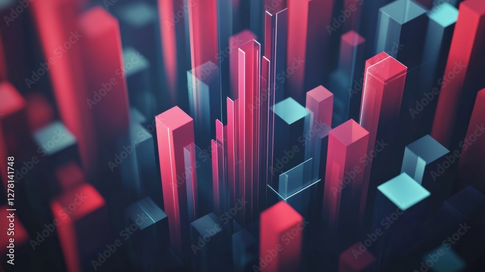 Poster abstract geometric shapes in vibrant colors creating a dynamic visual effect in a digital space