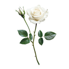 Obraz premium beautiful white rose with budding flower and green leaves, symbolizing purity and elegance. This floral arrangement is perfect for various occasions