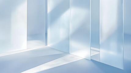 Fototapeta premium Bright and airy minimalist interior room showcasing a panoramic window view with a stunning sky reflection and clean contemporary architectural design
