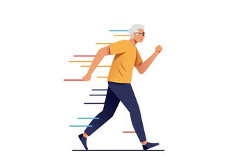 Obraz premium A walking elderly figure with movement lines, symbolizing healthy aging through regular exercise. This visual highlights mobility, active lifestyle, and the importance of staying fit in later years