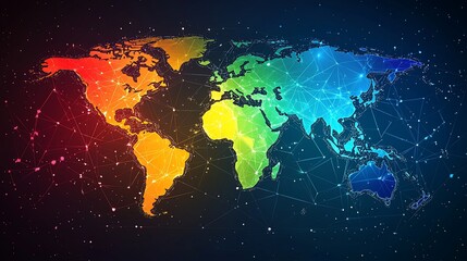 Fototapeta premium Colorful world map with network connections.