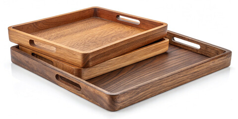 Empty Wooden Serving Trays Isolated on a White Background for Culinary Use