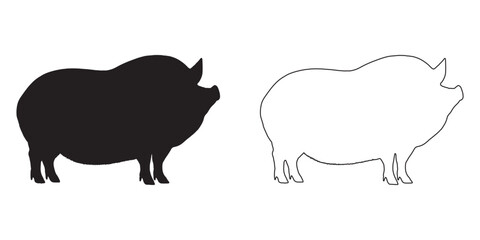 Minimalist Pig Silhouette - Elegant Farm Animal Design - Pig Vector - Pig Illustration - Pig Vector - Pig Outline Vector - Pig Icon
