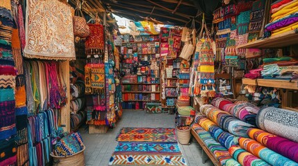 Fototapeta premium Colorful Textile Market Filled with Handmade Crafts and Decorations
