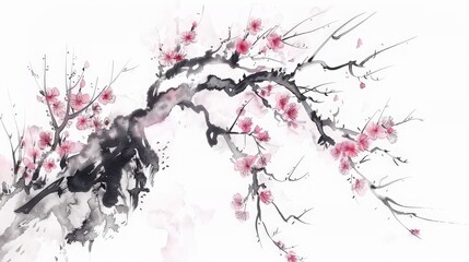 Naklejka premium Delicate Sakura Wreath Featuring Hand Drawn Cherry Blossom Branches in Watercolor Style