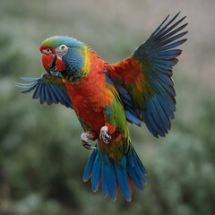 Obraz premium A colorful parrot in mid-flight, ultra-sharp image, transparent background.