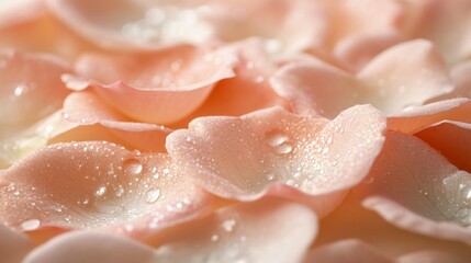 Fototapeta premium Close-up of Soft Pink Rose Petals with Dew Drops