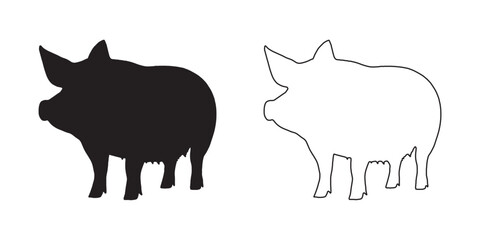 Unique Pig Silhouette - Strong Pig Icon for Graphics - Pig Vector - Pig Illustration - Pig Vector - Pig Outline Vector - Pig Icon

