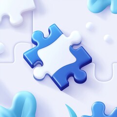 Obraz premium A vibrant blue and white puzzle piece situated among flowing shapes, symbolizing connection and creativity.