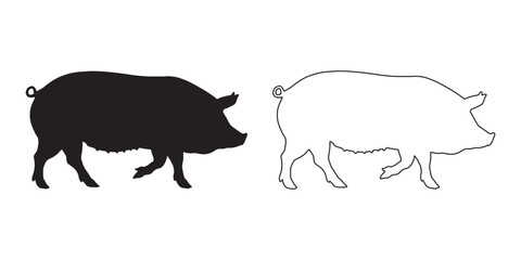 Black Pig Silhouette - Simple Pig Representation - Pig Vector - Pig Illustration - Pig Vector - Pig Outline Vector - Pig Icon
