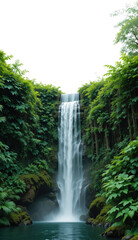 Lush Tropical Waterfall Cascading into Emerald Pool Tranquil Nature Scene
