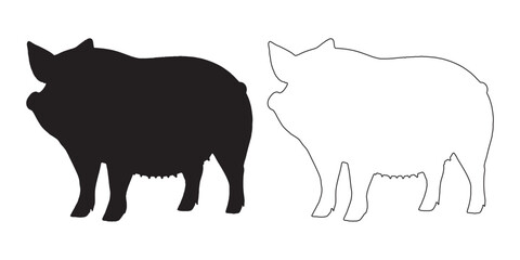 Elegant Pig Silhouette - Clean Black Pig Figure - Pig Vector - Pig Illustration - Pig Vector - Pig Outline Vector - Pig Icon

