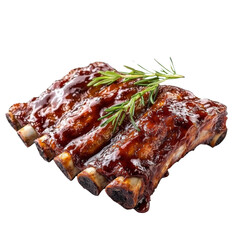 Delicious barbecue ribs glazed with sauce and garnished with herbs, perfect for hearty meal