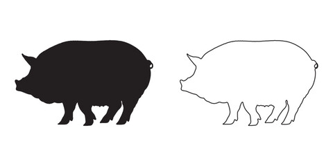 High-Quality Pig Silhouette - Black and White Pig Artwork - Pig Vector - Pig Illustration - Pig Vector - Pig Outline Vector - Pig Icon
