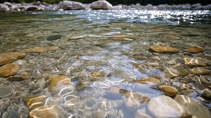 Obraz premium Crystal Clear Riverbed, Nature's Tranquil Beauty