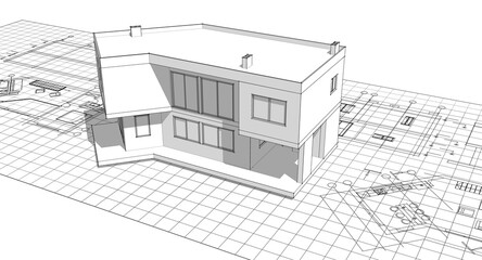 residential architecture house plan 3d illustration