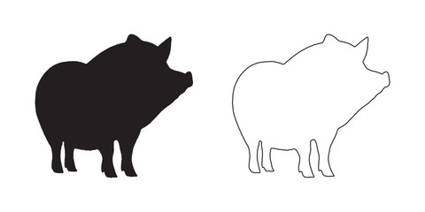 Pig Silhouette - Modern Pig Outline for Prints - Pig Vector - Pig Illustration - Pig Vector - Pig Outline Vector - Pig Icon
