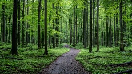 Fototapeta premium Winding path through lush green forest