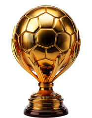 Golden Soccer Trophy on Stand with Hexagonal Pattern Design