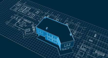 residential architecture house plan 3d illustration