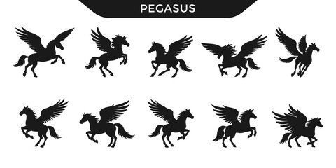 Vector illustration of Pegasus silhouettes in various poses